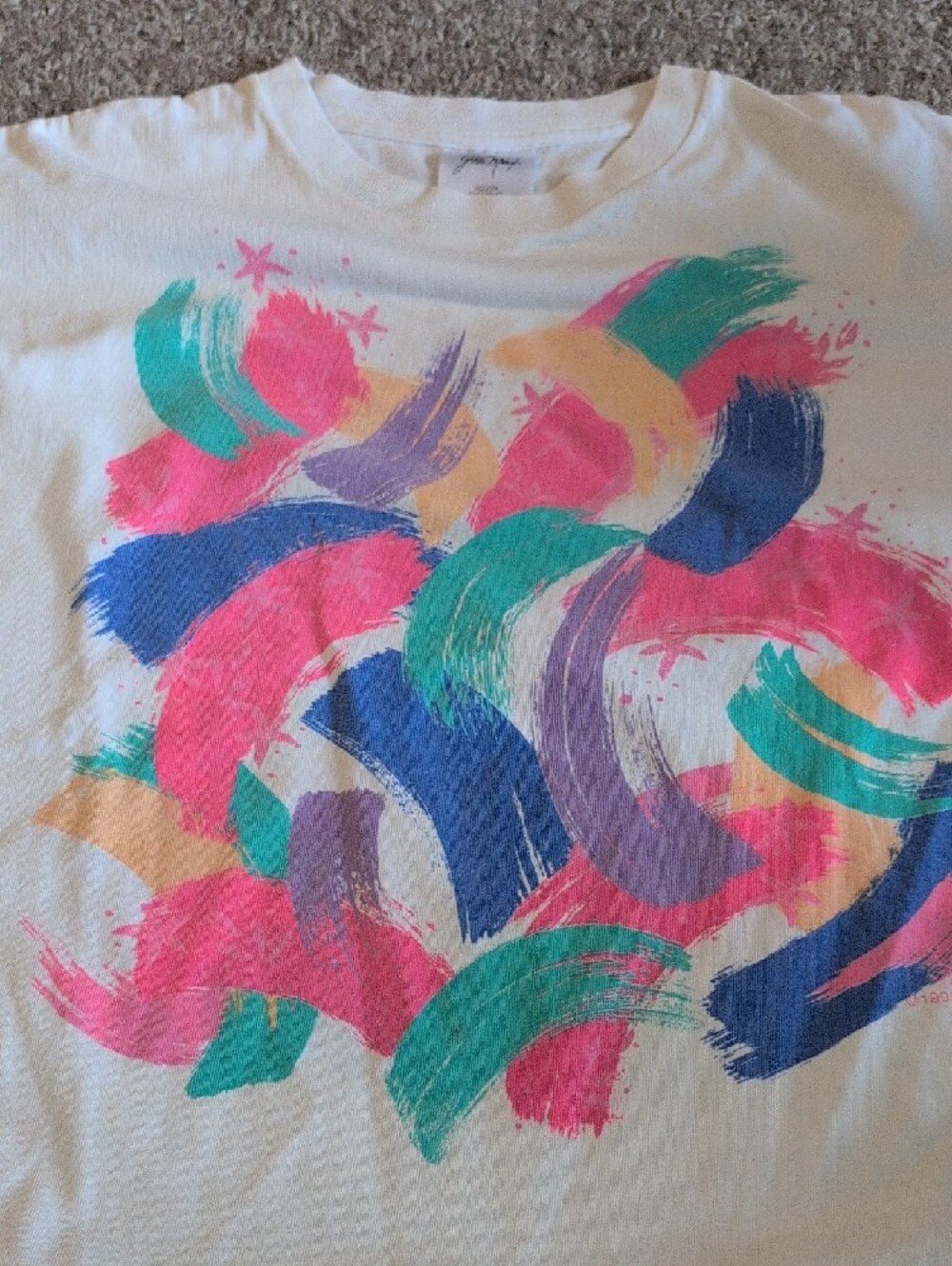 Vintage White Tee with Colorful Brushstroke Print